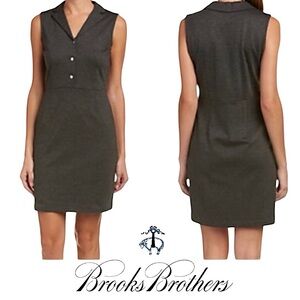 Brooks Brothers Charcoal Gray Sleeveless Sheath Dress Button Front Stretch Sz 6